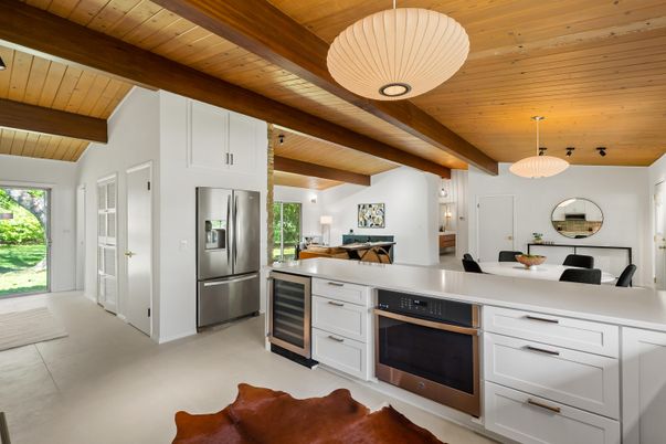 Interior, Kitchen, Pendant Lights, Stainless Steel Appliances, Wooden Beams, Wooden Ceilings