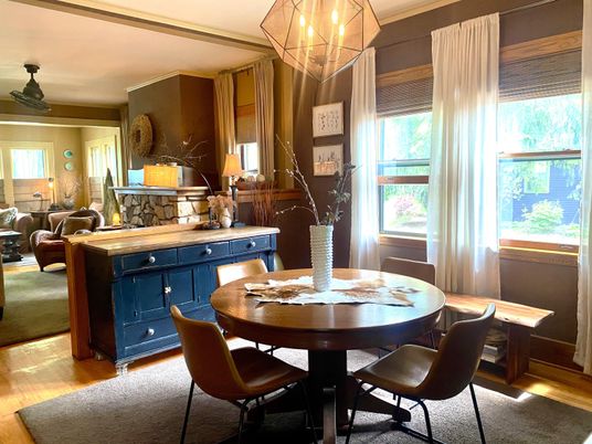 Chandelier, Dining room, Interior, Wood Texture Flooring
