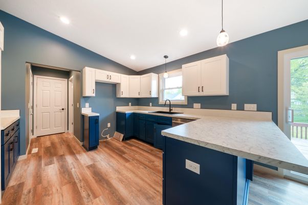Interior, Kitchen, Pendant Lights, Recessed Lighting, Wood Texture Flooring
