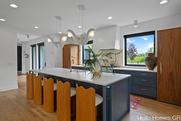 Interior, Kitchen, Pendant Lights, Recessed Lighting, Wood Texture Flooring
