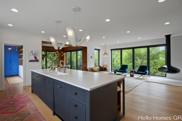Interior, Kitchen, Pendant Lights, Recessed Lighting, Wood Texture Flooring