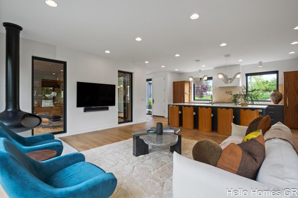 Interior, Living room, Pendant Lights, Recessed Lighting, Wood Texture Flooring