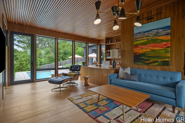 Interior, Pendant Lights, Sun Room, Wood Texture Flooring, Wooden Walls