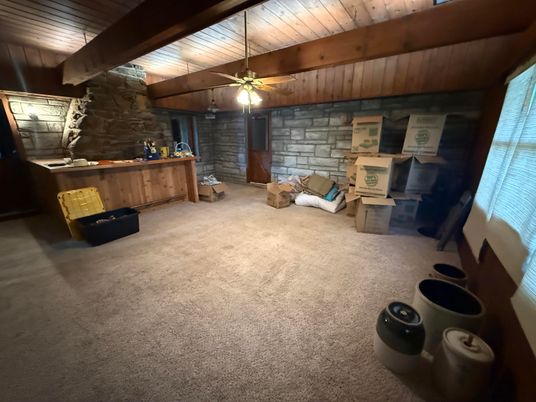 Interior, Stone Walls, Wooden Beams