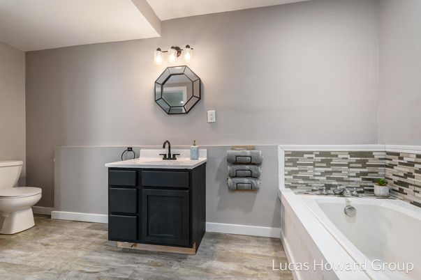 Bathroom, Dual Sink Vanities, Interior, Wood Texture Flooring