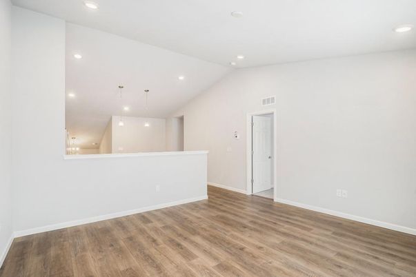 Empty room, Interior, Pendant Lights, Recessed Lighting, Wood Texture Flooring