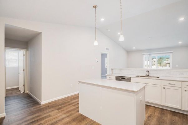 Interior, Kitchen, Pendant Lights, Recessed Lighting, Wood Texture Flooring