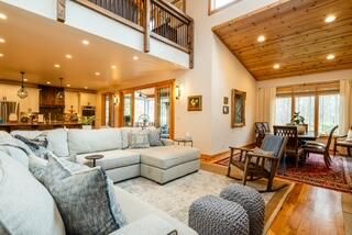 Dining room, Interior, Kitchen, Living room, Pendant Lights, Recessed Lighting, Stainless Steel Appliances, Wooden Ceilings, Wood Texture Flooring