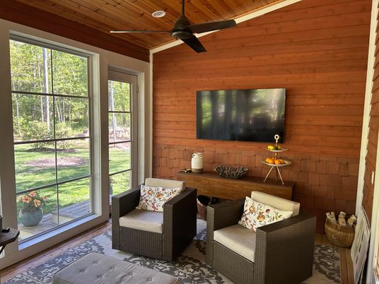 Interior, Living room, Recessed Lighting, Wooden Ceilings, Wooden Walls