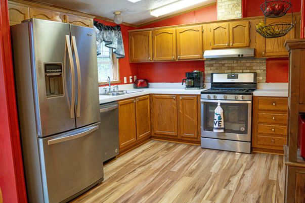Interior, Kitchen, Stainless Steel Appliances, Wood Texture Flooring