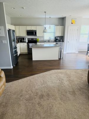 Interior, Kitchen, Pendant Lights, Stainless Steel Appliances, Wood Texture Flooring