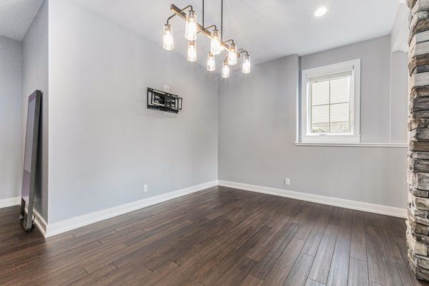 Empty room, Interior, Pendant Lights, Recessed Lighting, Wood Texture Flooring