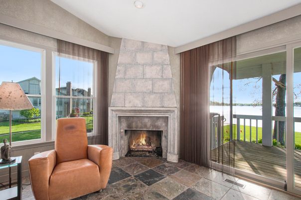 Fireplace, Interior, Recessed Lighting, Stone Walls, Water