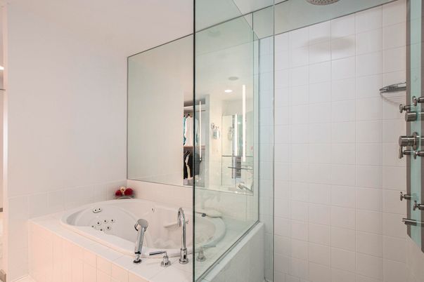 Bathroom, Glass Shower, Interior, Recessed Lighting