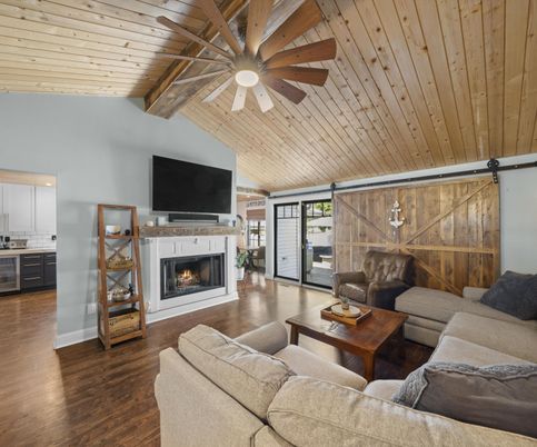 Fireplace, Interior, Kitchen, Living room, Wooden Beams, Wooden Ceilings, Wood Texture Flooring