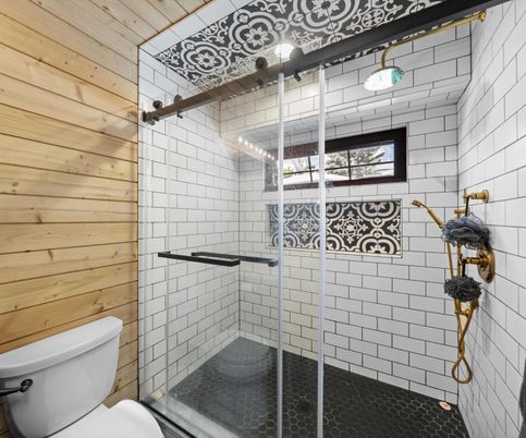 Bathroom, Glass Shower, Interior, Wooden Walls