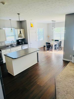 Dining room, Interior, Kitchen, Pendant Lights, Wood Texture Flooring