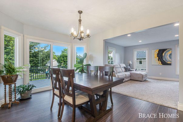 Chandelier, Dining room, Interior, Living room, Recessed Lighting, Wood Texture Flooring