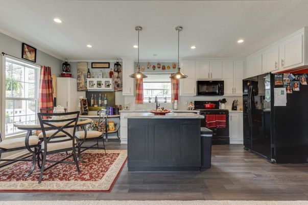Dining room, Interior, Kitchen, Pendant Lights, Recessed Lighting, Wood Texture Flooring