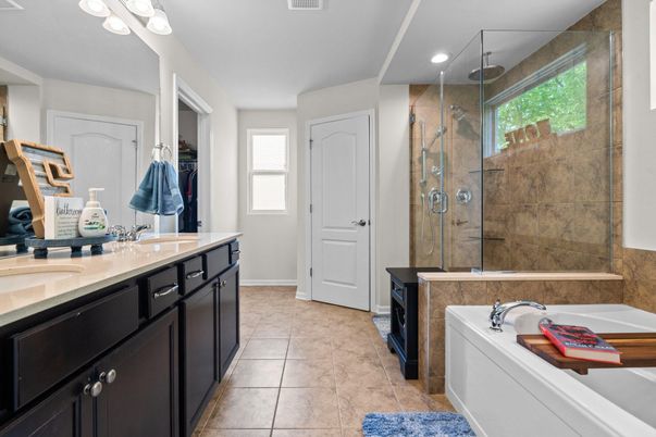 Bathroom, Dual Sink Vanities, Glass Shower, Interior, Recessed Lighting