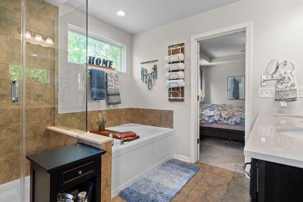 Bathroom, Glass Shower, Interior, Recessed Lighting
