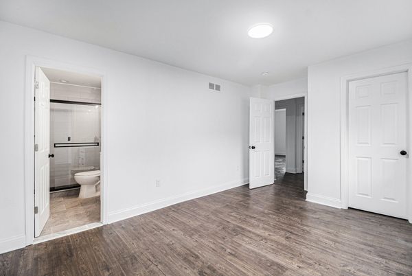 Bathroom, Empty room, Glass Shower, Interior, Wood Texture Flooring