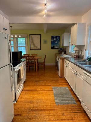 Dining room, Interior, Kitchen, Washer, Wood Texture Flooring