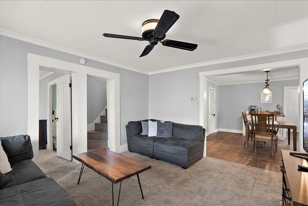 Dining room, Interior, Living room, Pendant Lights, Wood Texture Flooring