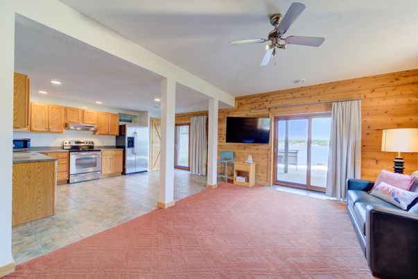 Interior, Kitchen, Recessed Lighting, Stainless Steel Appliances, Wooden Walls