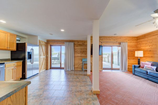 Interior, Kitchen, Recessed Lighting, Stainless Steel Appliances, Wooden Walls