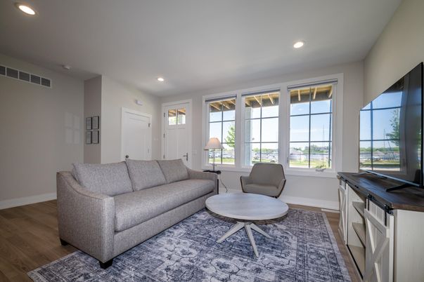 Interior, Living room, Recessed Lighting, Wood Texture Flooring