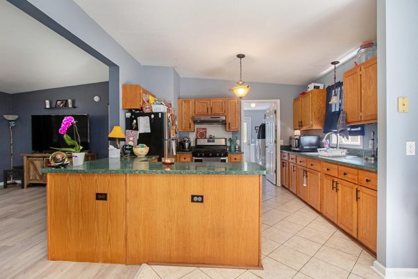 Interior, Kitchen, Pendant Lights, Wood Texture Flooring