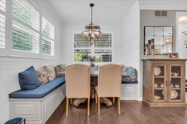 Chandelier, Dining room, Interior, Pendant Lights, Wood Texture Flooring