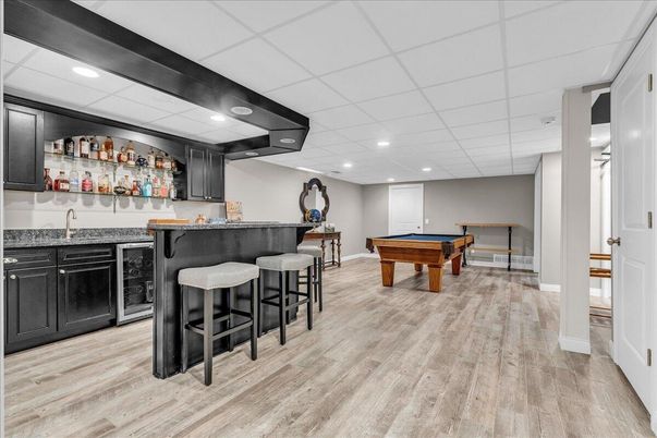 Billiard Table, Game Room, Interior, Recessed Lighting, Wood Texture Flooring