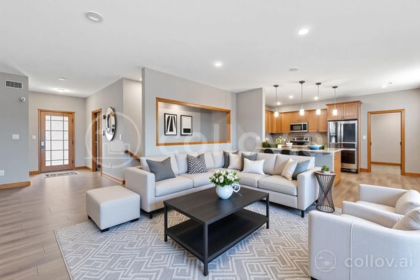 Interior, Kitchen, Living room, Pendant Lights, Recessed Lighting, Stainless Steel Appliances, Wood Texture Flooring