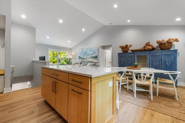 Dining room, Interior, Recessed Lighting, Wood Texture Flooring