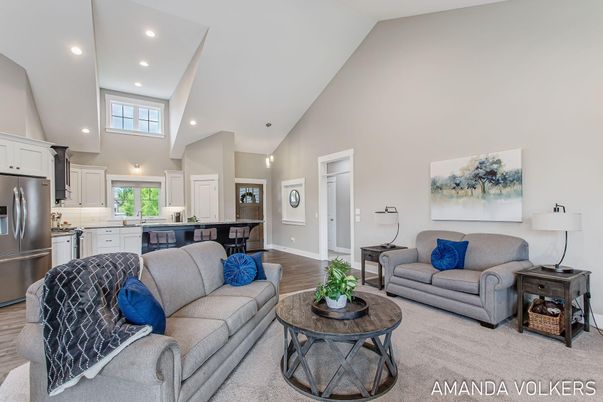 Interior, Kitchen, Living room, Recessed Lighting, Stainless Steel Appliances, Wood Texture Flooring