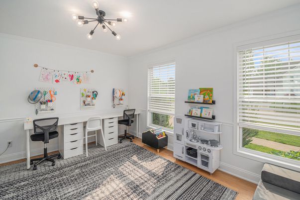 Home Office, Interior, Pendant Lights, Wood Texture Flooring