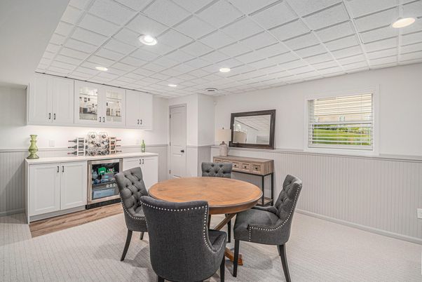 Dining room, Interior, Recessed Lighting, Wood Texture Flooring