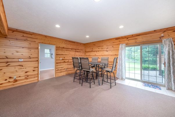 Dining room, Interior, Recessed Lighting, Wooden Walls