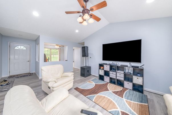 Interior, Living room, Recessed Lighting, Wood Texture Flooring