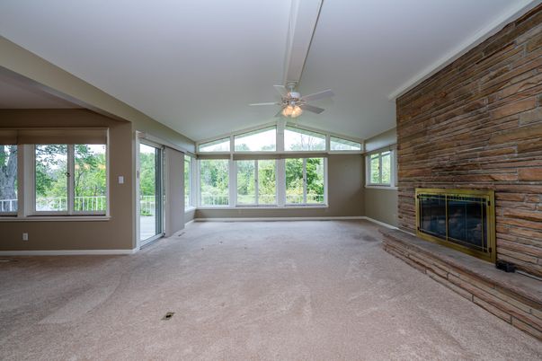 Empty room, Fireplace, Interior, Stone Walls, Wooden Walls