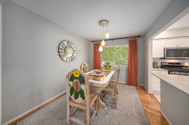 Dining room, Interior, Kitchen, Pendant Lights, Wood Texture Flooring