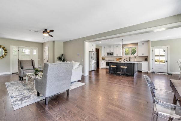 Interior, Kitchen, Living room, Recessed Lighting, Wood Texture Flooring