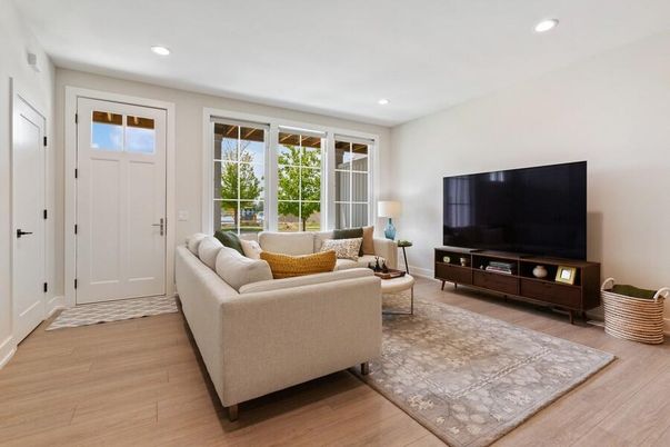 Interior, Living room, Recessed Lighting, Wood Texture Flooring