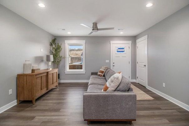 Interior, Living room, Recessed Lighting, Wood Texture Flooring