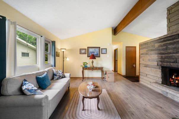 Fireplace, Interior, Living room, Wooden Beams, Wood Texture Flooring