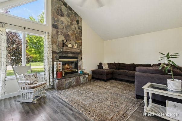 Fireplace, Interior, Living room, Stone Walls, Wood Texture Flooring