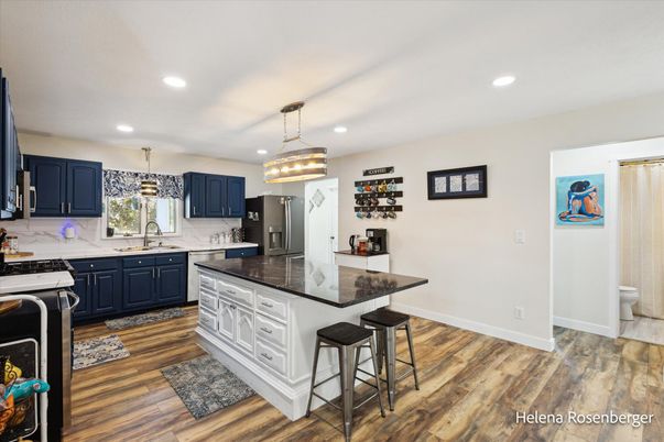Interior, Kitchen, Pendant Lights, Recessed Lighting, Wood Texture Flooring