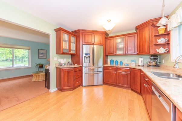 Interior, Kitchen, Pendant Lights, Stainless Steel Appliances, Wood Texture Flooring